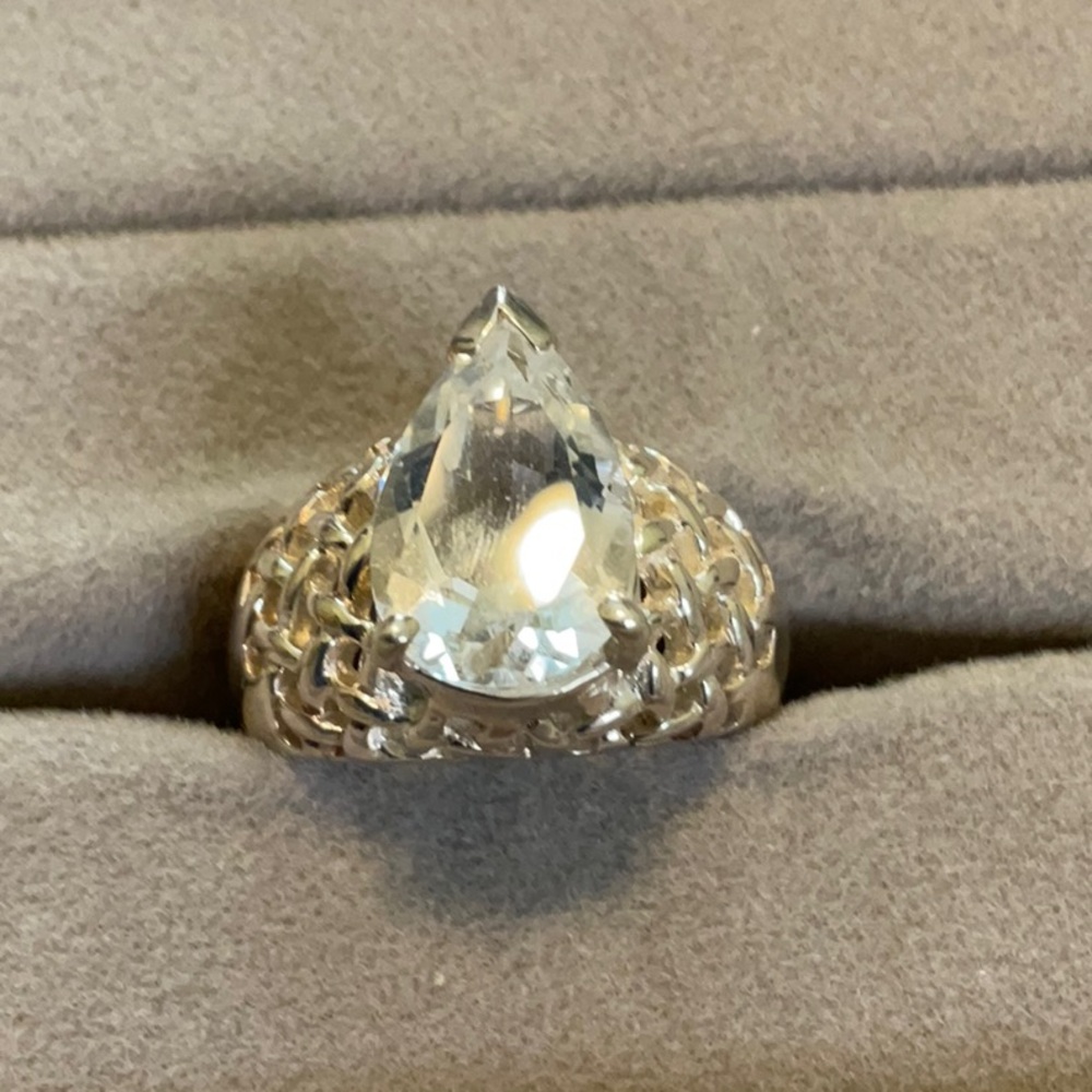 Cage Design Teardrop Sterling Silver CZ Ring - Picture 1 of 5